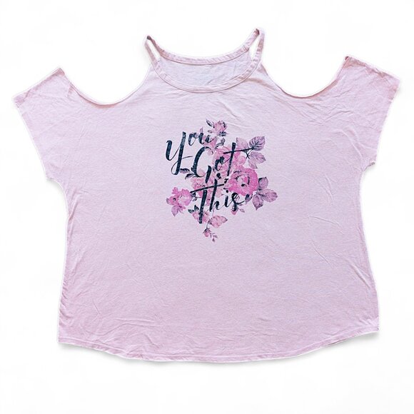 Lane Bryant Graphic Tee Short Sleeve Cold Shoulder Pink You Got This Plus 22/24 - Picture 1 of 13